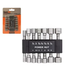 Kit Jogo De Soquetes Bits Canhão Sextavado 1/4Pol. 5mm - 7/16Pol. Com 14 Peças Profissional Cr-V