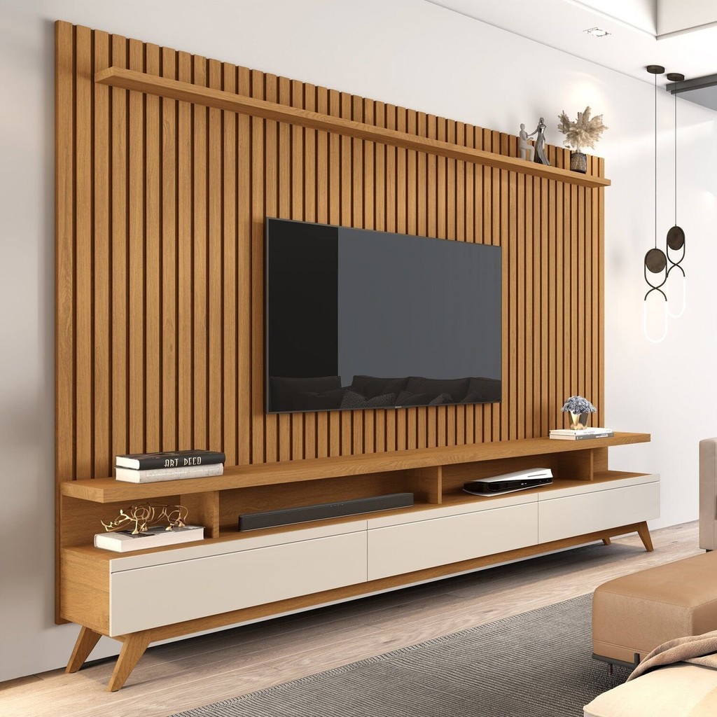 Rack com Painel para Tv 86 Polegadas Pés em Madeira Maciça Vivare em Oferta na Shopee