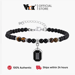 Tornozeleira Masculina Vnox Com Pingente Geométrico , Pedra De Olho De Camada Contas Pretas Quadrado , Joias De Natural