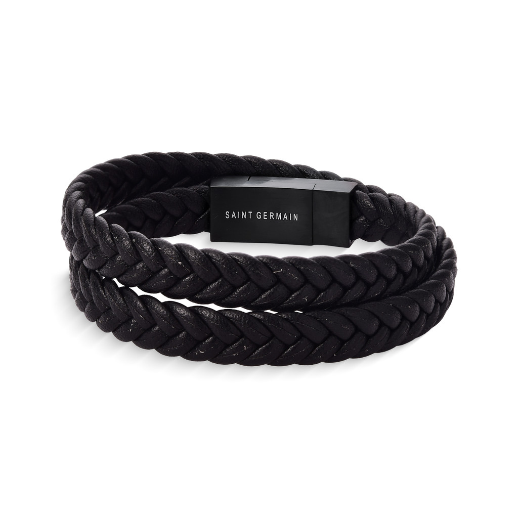Pulseira Masculina de Couro Trançado Preto com Fecho Magnético em Oferta na Shopee