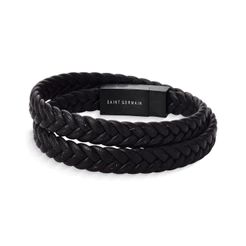 Pulseira Masculina de Couro Trançado Preto com Fecho Magnético