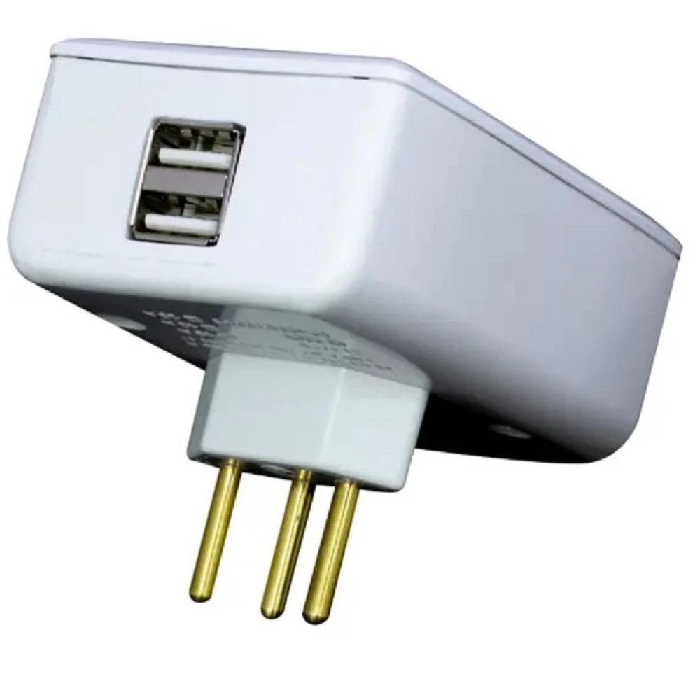 ProteRaio Carregador Universal Tomada Protegida Com 2 Saidas USB Carregador de Celular Branco