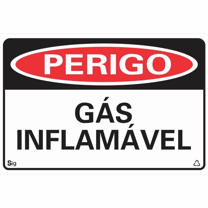 Placa de Sinalização PERIGO GÁS INFLAMÁVEL 20X30 cm
