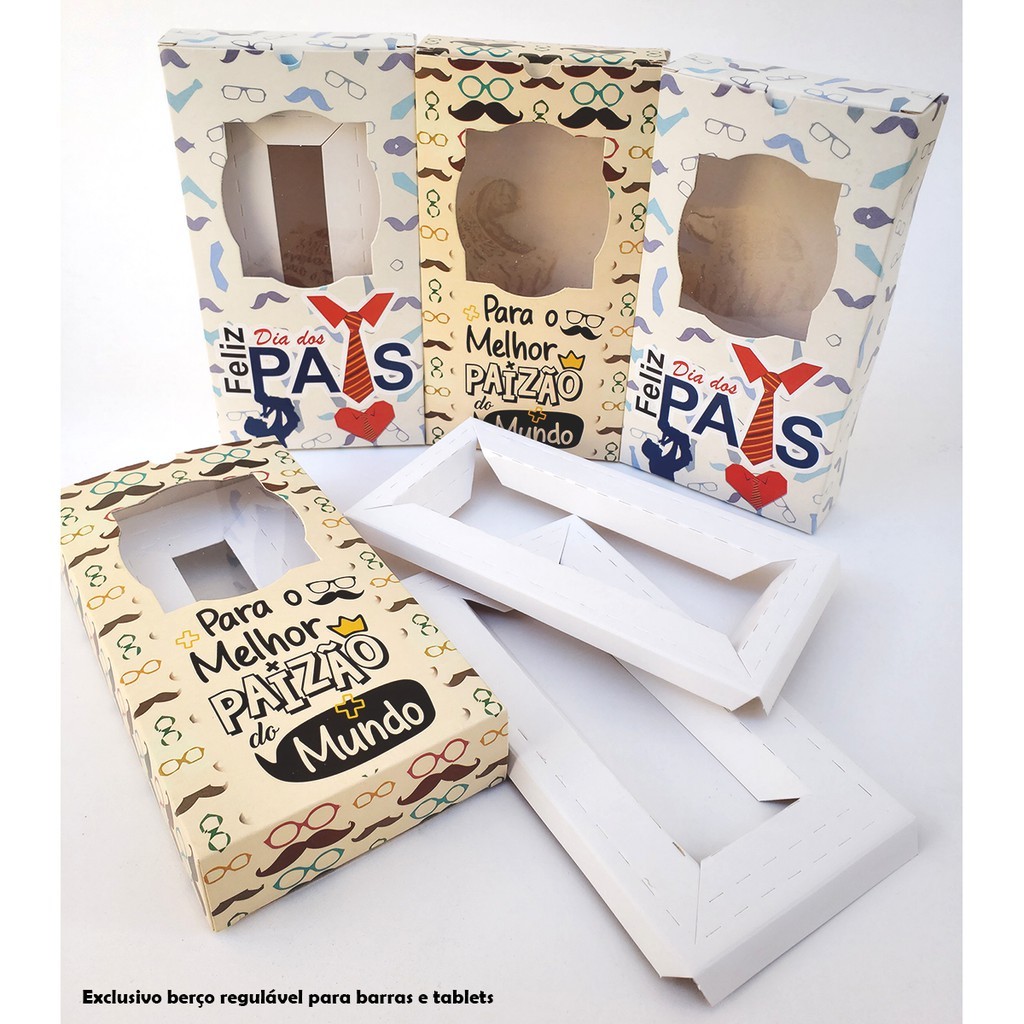 30 caixas para Barra recheada especial do dia dos Pais, com visor e berço regulável 17x09x3,0cm
