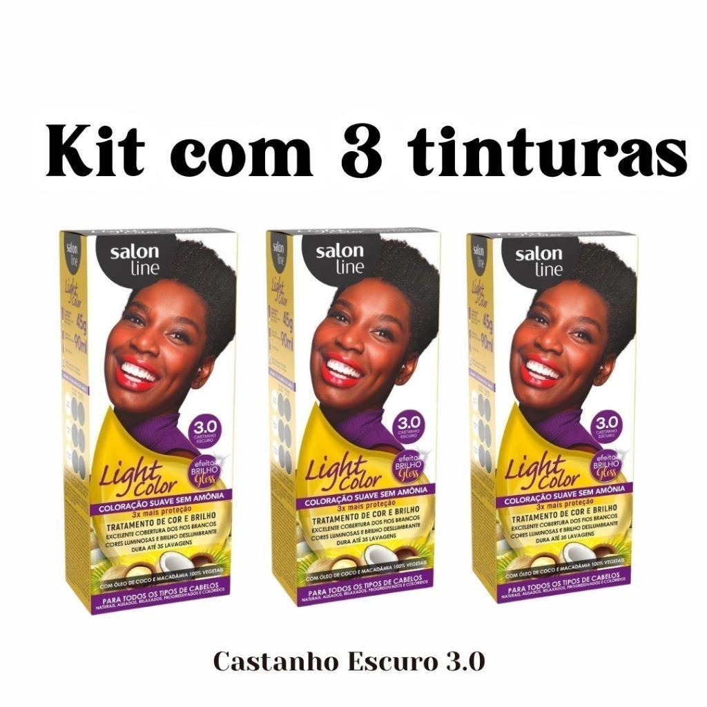 Kit Com 3 Coloração suave Light Color 3.0 Castanho Escuro Salon Line