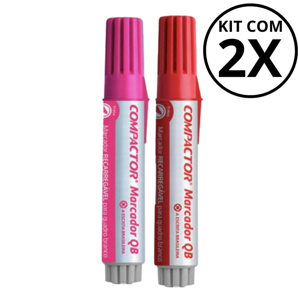 Kit com 2 Marcadores Para Quadro Branco - COMPACTOR COR:ROSA + VERMELHO