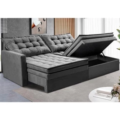 Sofá Sem Caixa Retrátil Baú 2,00m Cama inBox Secret Suede Velusoft Cinza