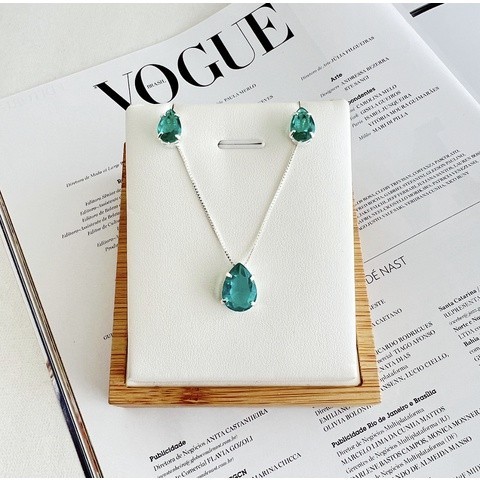 Colar e Brinco Gota  Pequena Verde Esmeralda a PRATA 925 Antialérgico em Oferta na Shopee