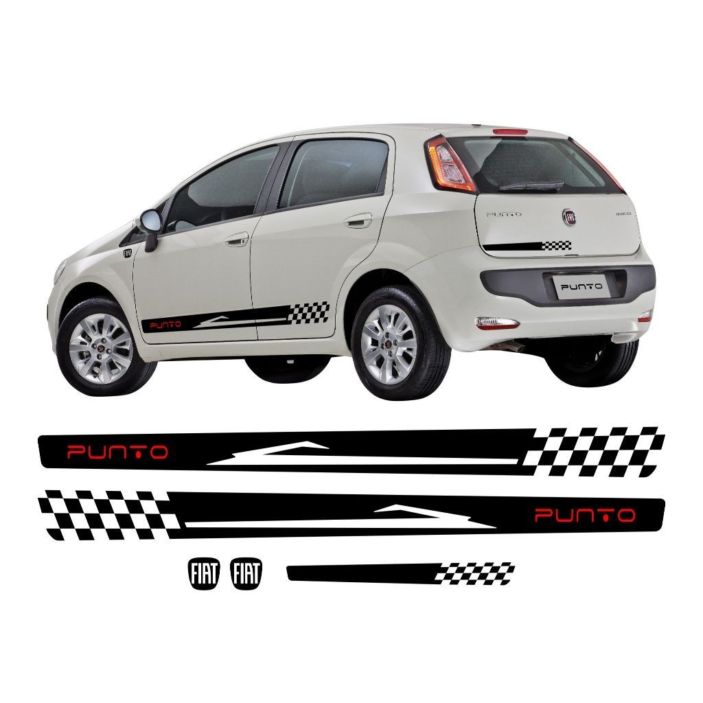 Kit Punto Attractive Essence Sporting Adesivos Faixa Lateral e Traseira Sport Tuning Acessórios Personalizados FT137