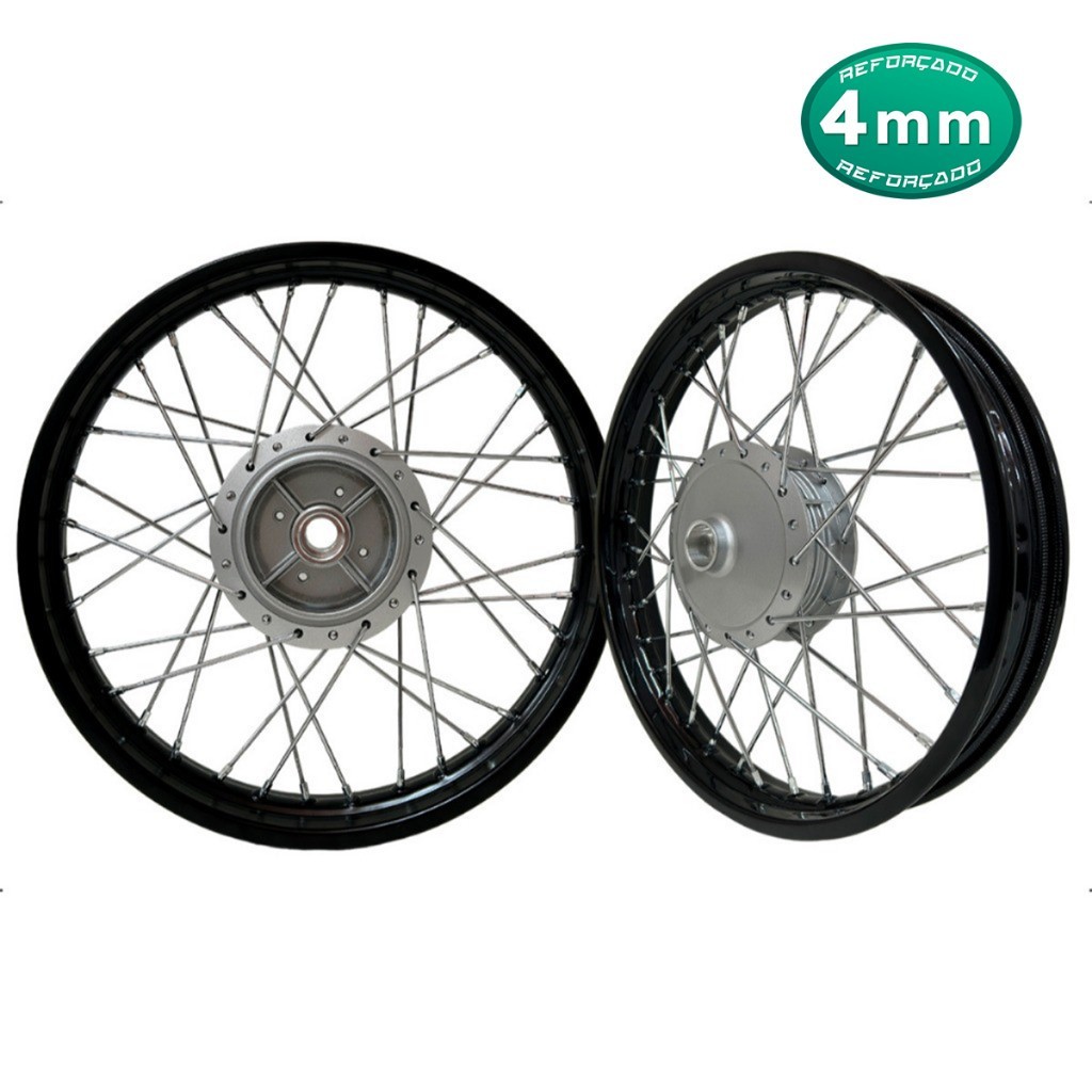 Par Roda Aro Preto Ybr Factor Tambor Raio 4mm Montada