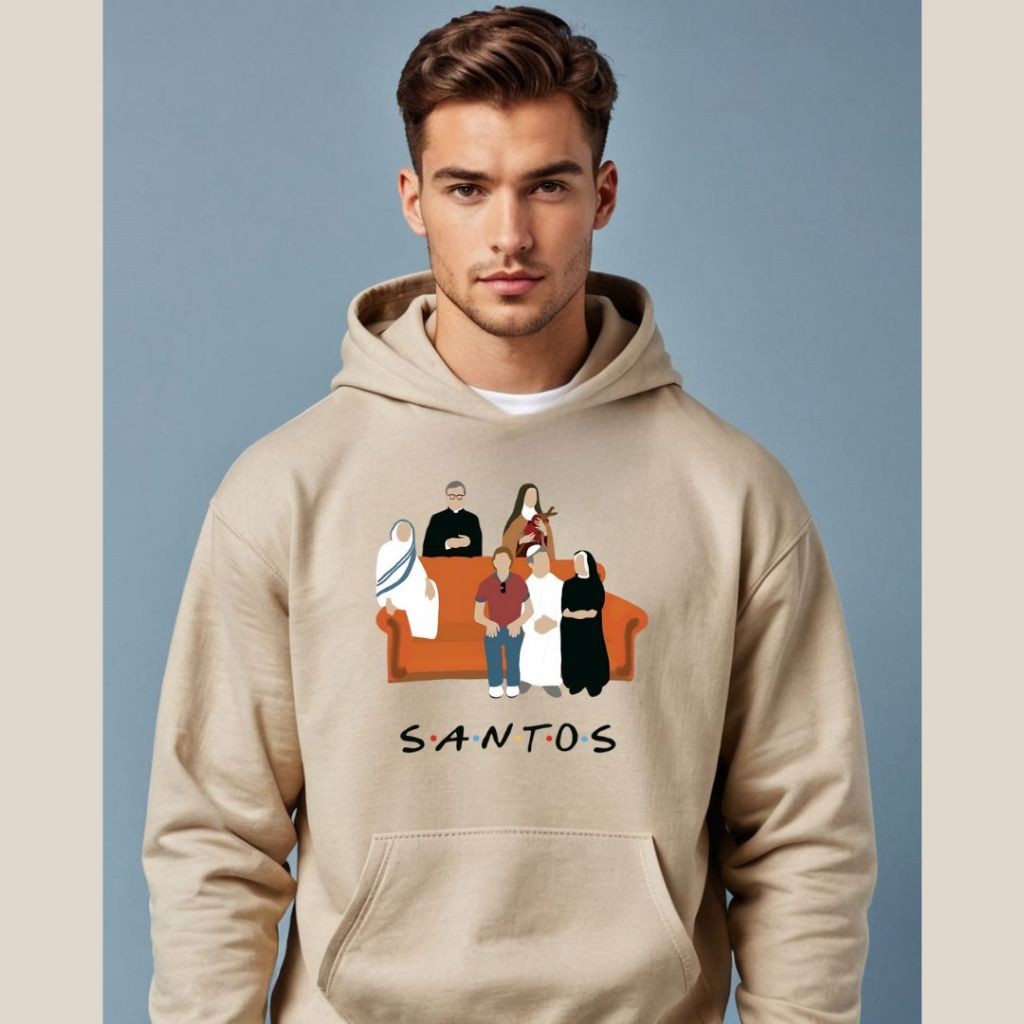 Moletom Unissex Bege Santos Catolico JoseMaria Escrivá Carlo Acutis Sao Joao Paulo II Santa Teresinha amigos Friends