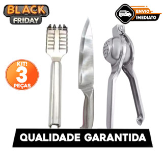 1 Espremedor de limão e 1 Descamador Removedor Escama Peixe Prof. 1 Faca peixeira 6" inox maciço em Oferta na Shopee