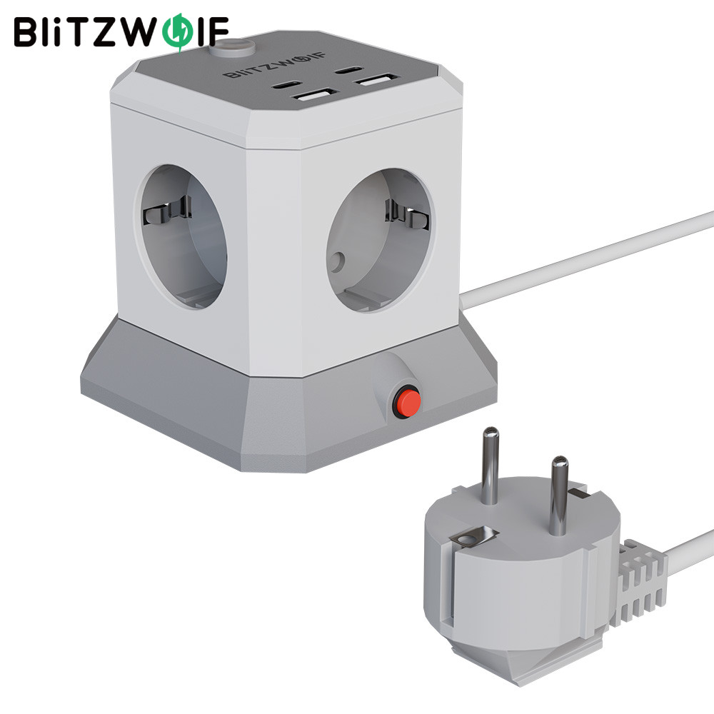 BlitzWolf BW-EC1 Cubo Vertical 8 Em 1 Plugue Ue Extensor De Tomada De Energia Com 4 Tomadas Ca/2 USB-A C Para MacBook iP em Oferta na Shopee
