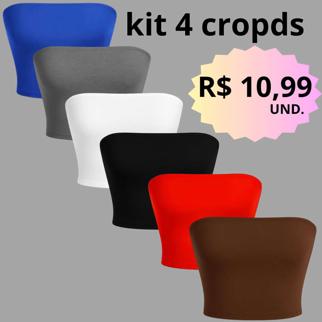 KIT 4 TOP CROPED FAIXA TOMARA QUE CAIA MODA BLOGUEIRA COM FORRO DUPLO em Oferta na Shopee