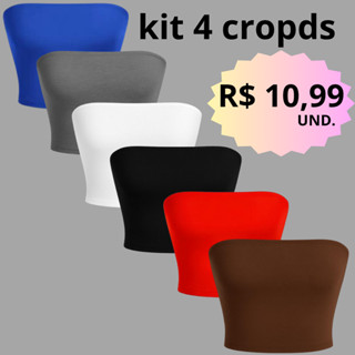 KIT 4 TOP CROPED FAIXA TOMARA QUE CAIA MODA BLOGUEIRA COM FORRO DUPLO em Oferta na Shopee