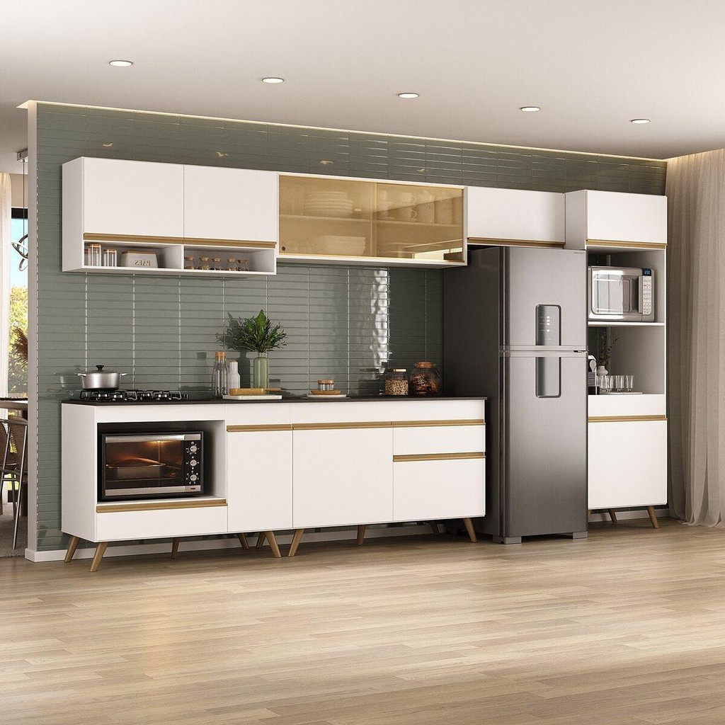 Armário de Cozinha Modulada Completa 357cm com Balcão para Cooktop Veneza Multimóveis MP2274