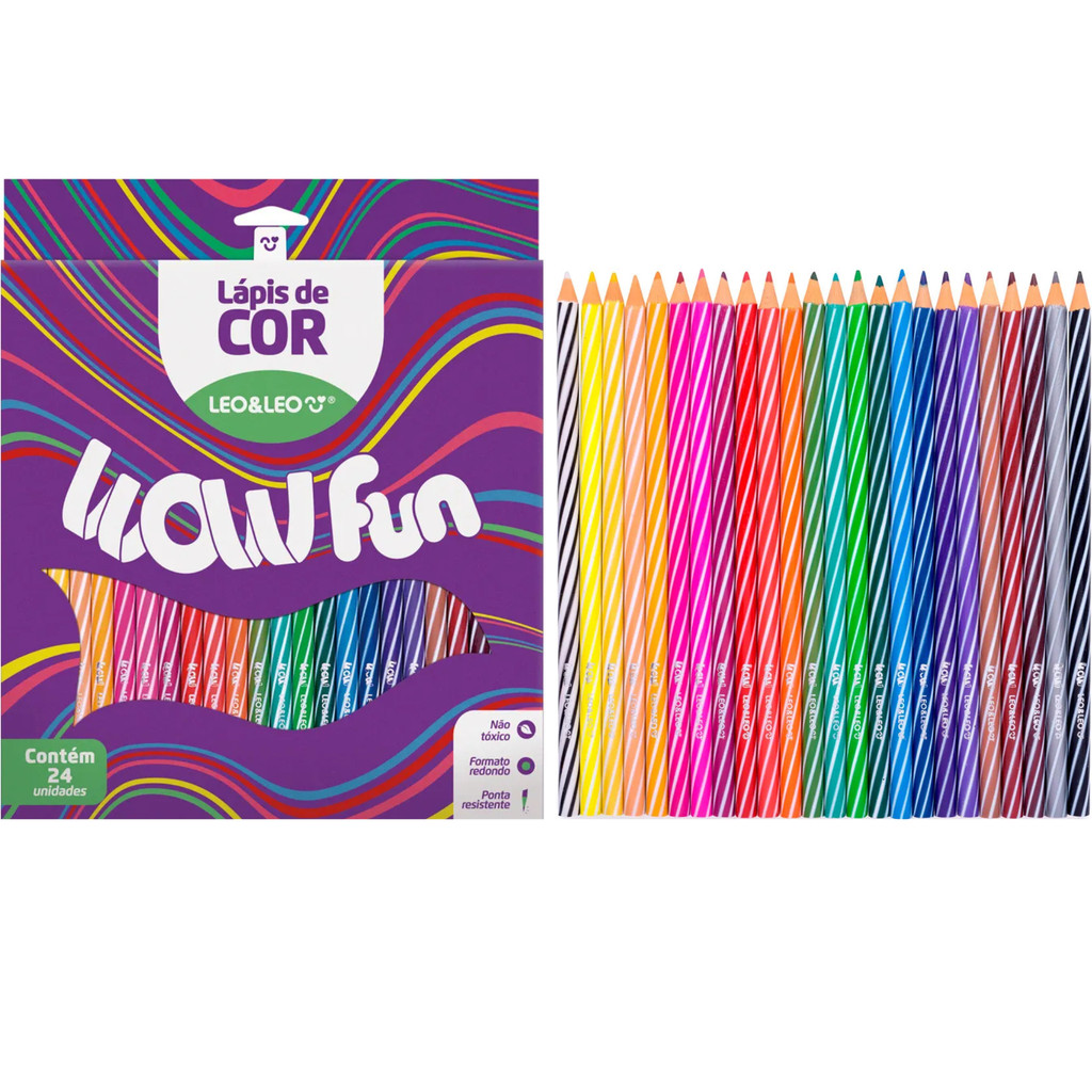 Lápis de Cor 24 Cores Wow Fun Leo&Leo- 1 estojo com 24 cores
