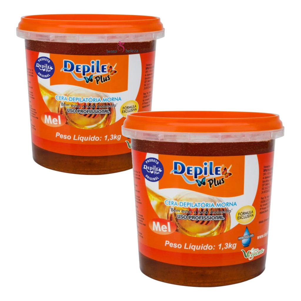 Cera Morna De Microondas Depilatória Mel Pote 2x1.3kg D.plus Cera Morna de Micro-ondas Depile PLUS