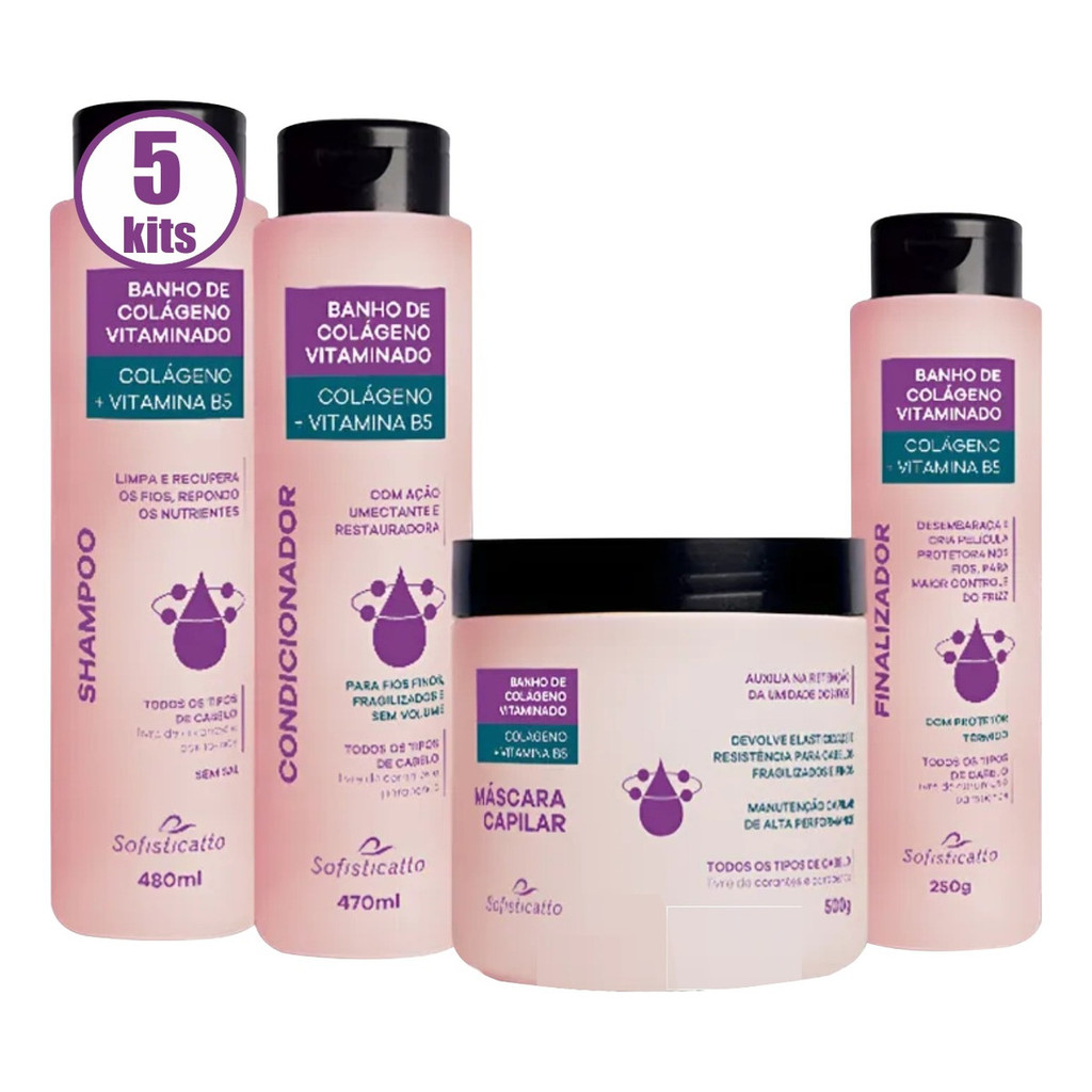 5 Kit Banho De Colágeno Vitaminado Sofisticatto Atacado