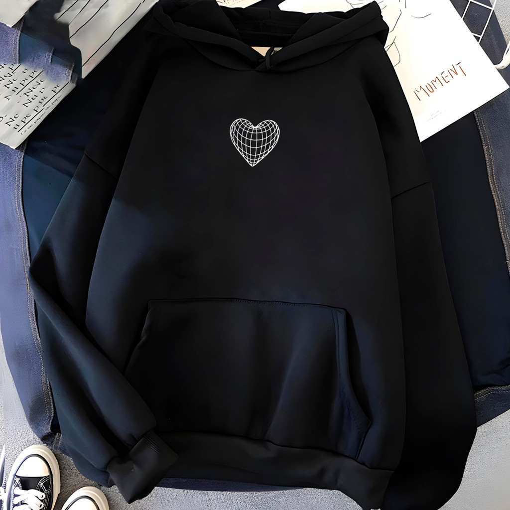 Moletom Feminino Masculino Coração Futurista Globo Geometrico Minimalista 3D Moletom Canguru Blusao