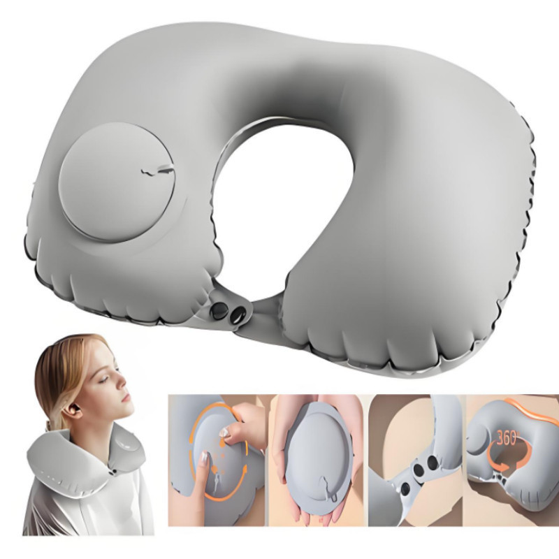 Travesseiro De Viagem Avião  Travesseiro U-Forma Automática Inflável Cervical Travesseiro em Oferta na Shopee