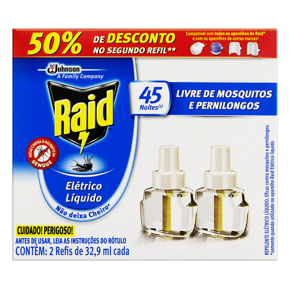 Raid 45 Noites Liquido Refil com 2 Unidades com 50% de Desconto no 2º Refil