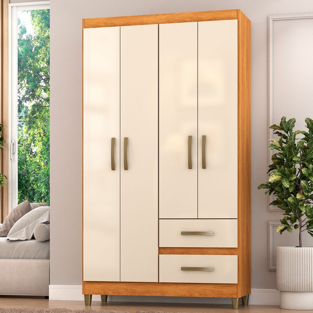 Guarda-Roupa Solteiro Dória 4 Portas 2 Gavetas - Pnr Móveis em Oferta na Shopee