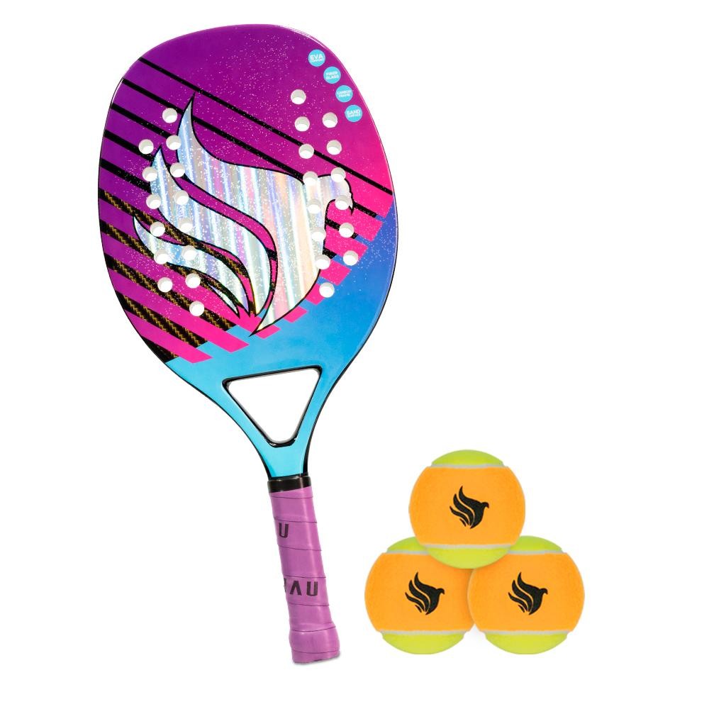 Kit Raquete De Beach Tennis Pichau Midnight Miami Face Fiberglass + Kit Bolas de Beach Tennis Pichau, Com 3 Unidades - Sports & Outdoors