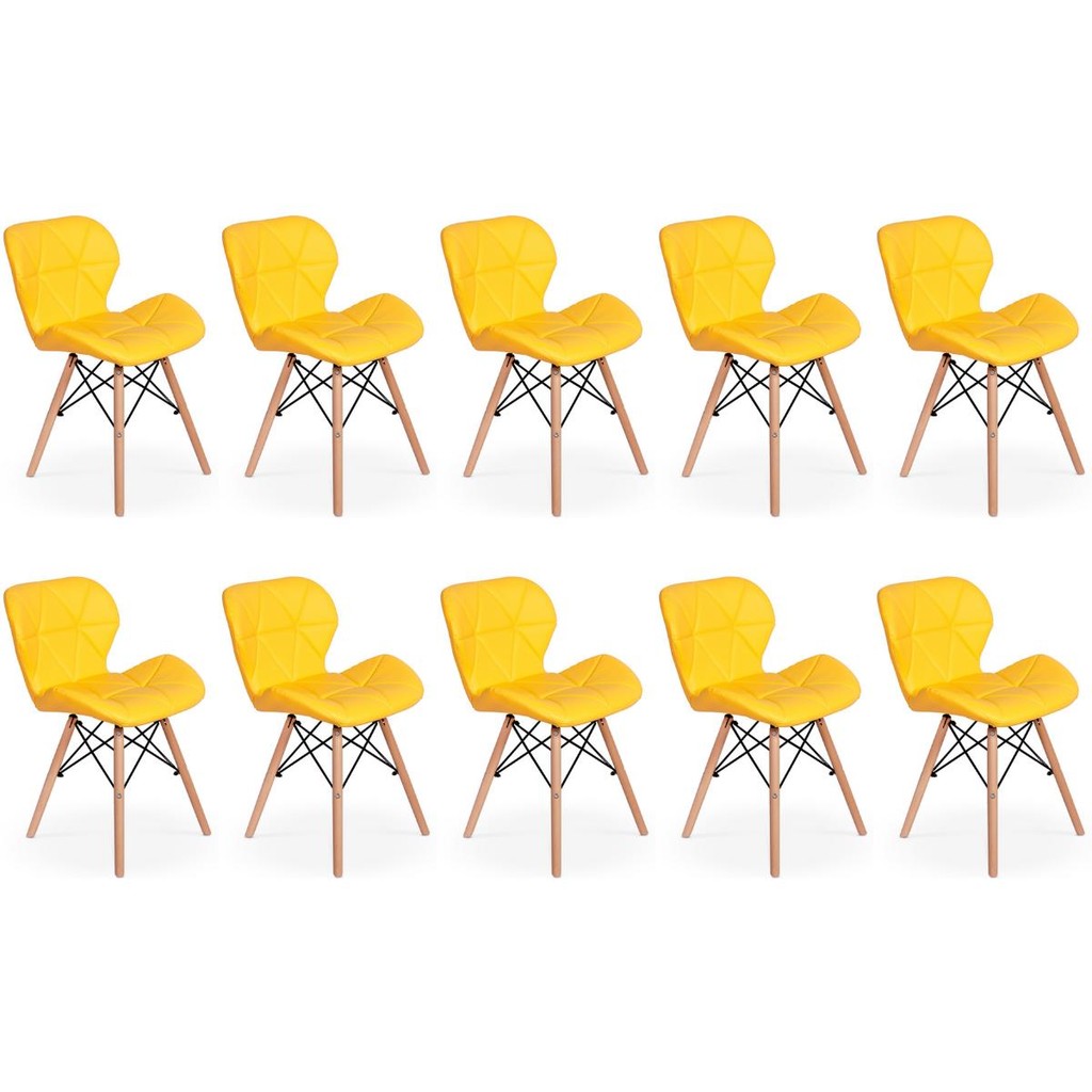 Kit 10 Cadeiras de Jantar Charles Eames Slim Wood Estofada