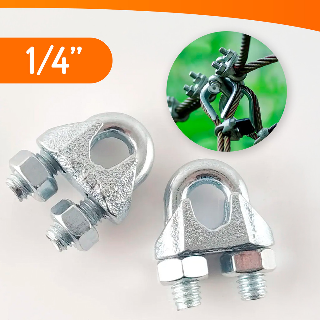 Kit 10 a 50 Clip Grampo Para Cabo De Aço 1/4" Polegadas