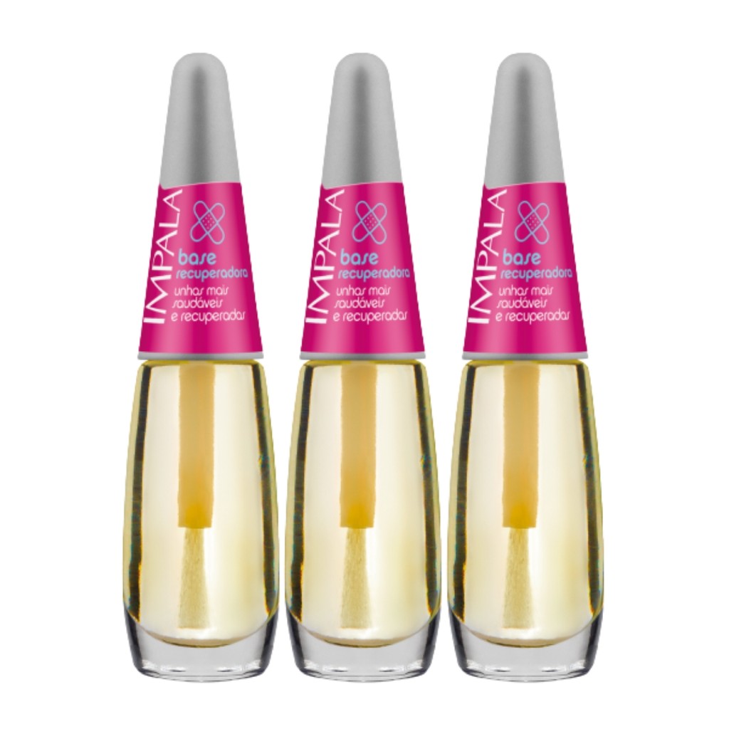 Kit 3 Esmalte Impala Base Recuperadora Tratamento Unha Fraca