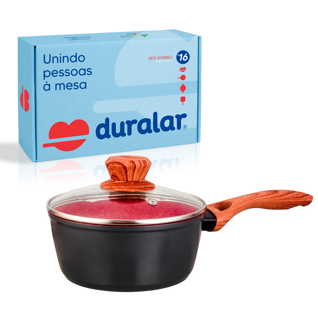 Panela Com Cabo Cerâmica Antiaderente N16 Red Marble Indução Fogão Cooktop Vermelho Duralar em Oferta na Shopee