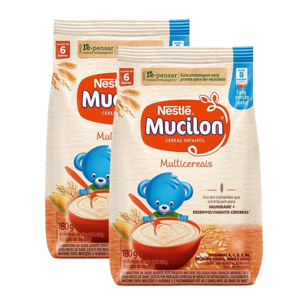 Kit 2 Mucilon Multicereais Cereal Infantil Sachê 180g - Mom & Baby