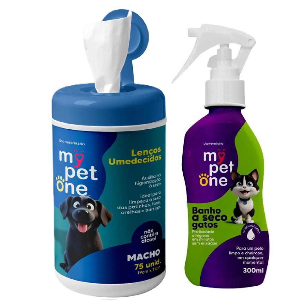 Kit Banho a Seco Gatos Machos + Lenço Umedecido Machos Mypetone em Oferta na Shopee