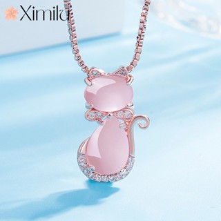 ❤ Bonito clássico rosa ouro colar Natural hibisco pedra gato pingente feminino moda jóias em Oferta na Shopee