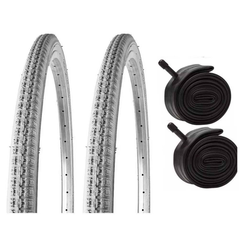 Par Pneus Cadeira De Rodas Vee Rubber Aro 24 X 1.3/8 Cinza Com 2 Camaras