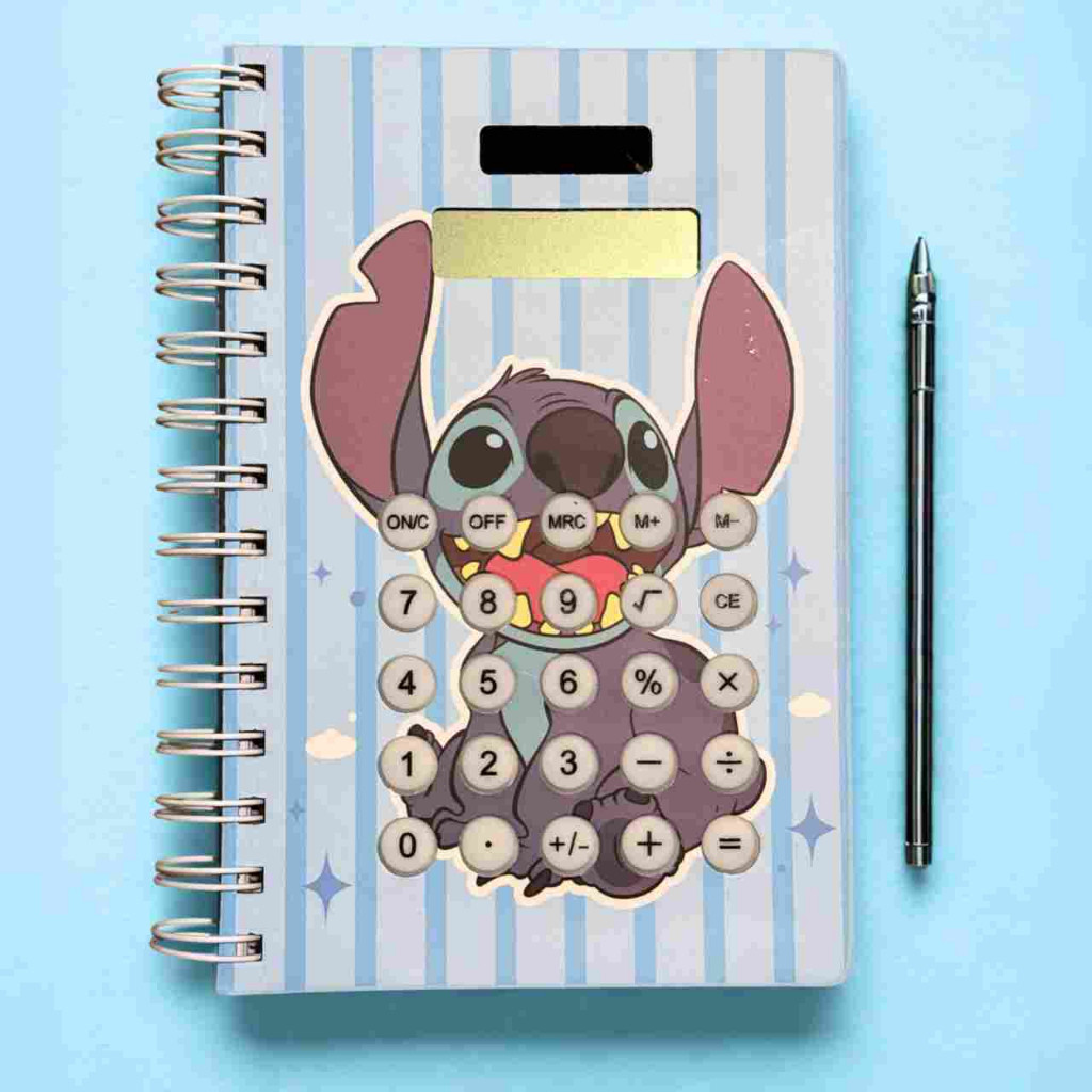 Caderno Stitch com Calculadora embutida para Escola Caderno de Anotações e Estudos