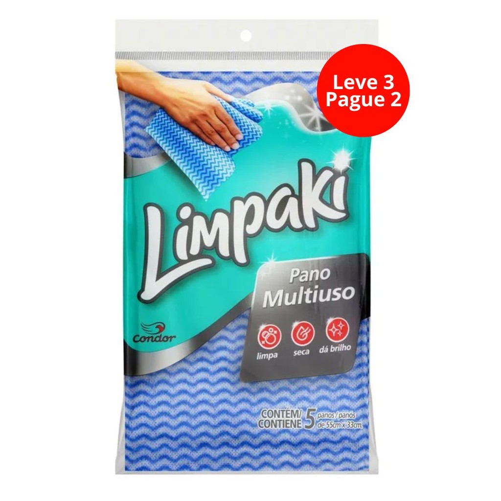 Pano Multiuso Limpaki 5 Unidades - Leve 3 Pague 2