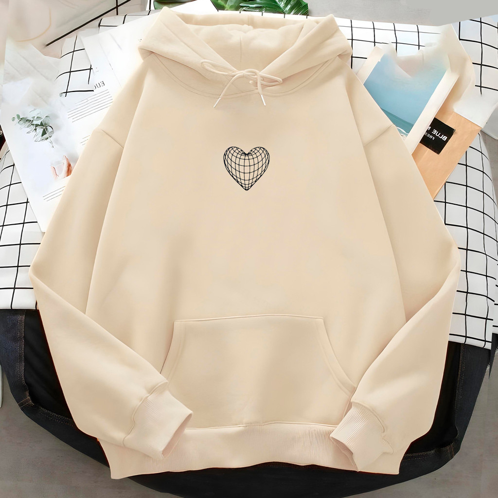 Moletom Feminino Coração Geometrico Minimalista 3D Moletom Blusa de Frio Flanelada Moletom Canguru