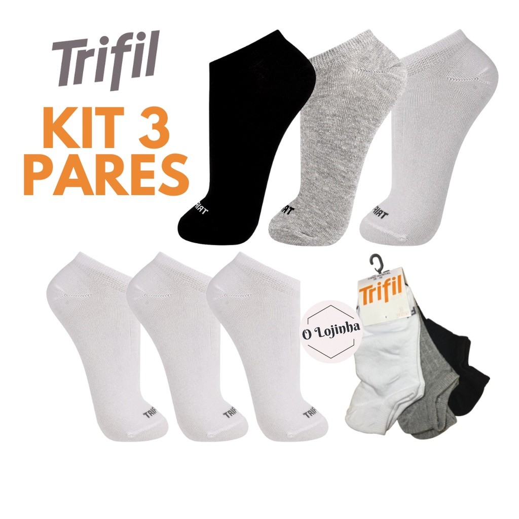 Kit 3 Pares Trifil | Meia Sapatilha Invisível Unissex | Cano Invisível | T06227 em Oferta na Shopee