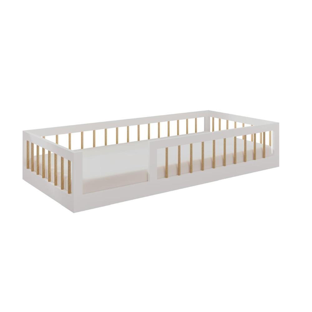 Cama Infantil Montessoriana Solteiro Tigus Matteo 100% em MDF Branco/Amadeirado