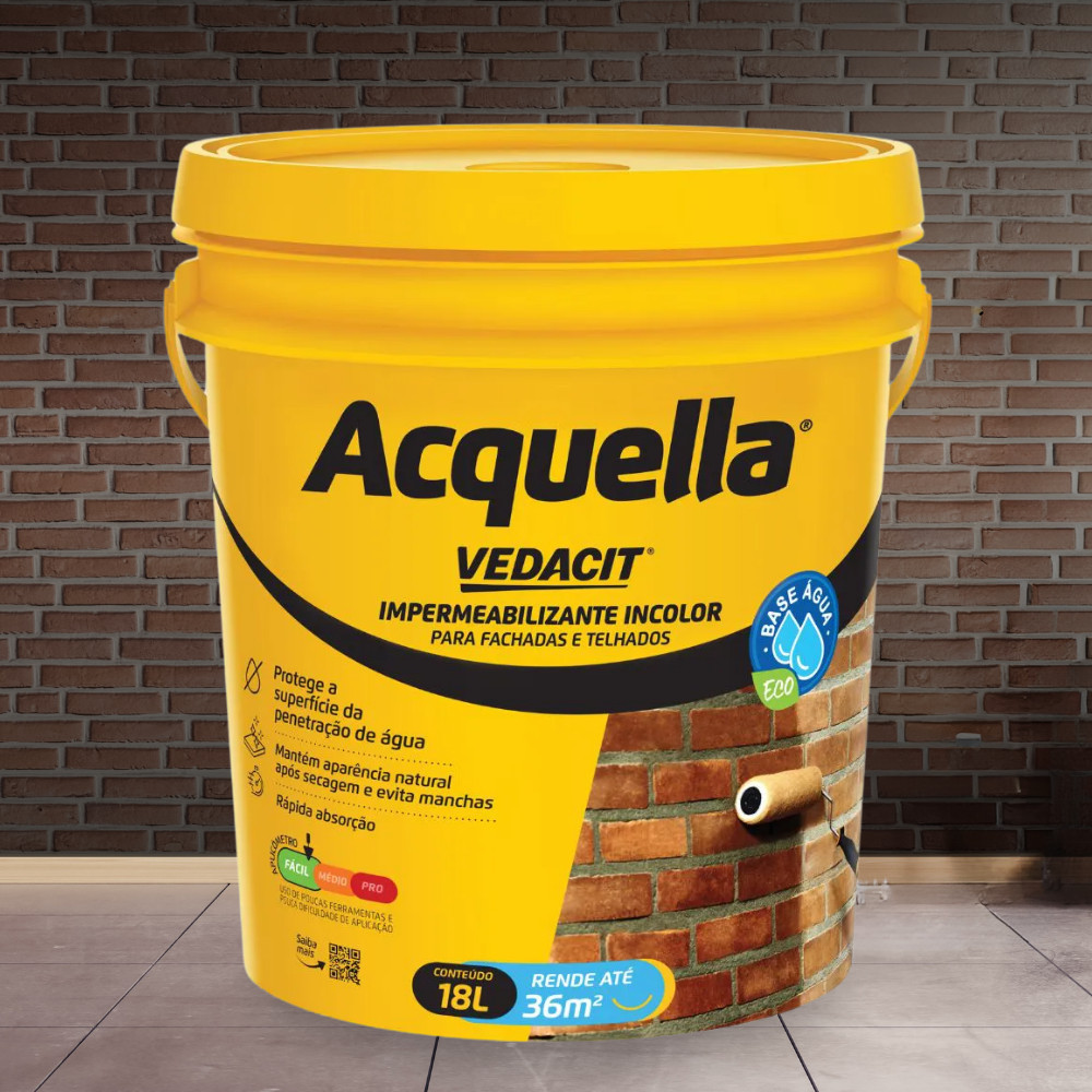 Impermeabilizante Incolor 18L Acquela Vedacit Base Água Obras Secagem Rápida Concreto Natural Cerâmicas Tijolo Fachada em Oferta na Shopee
