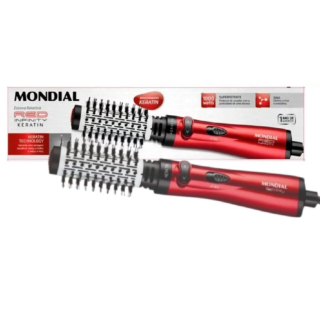 Escova Secadora Rotativa Mondial ER-11-KR Red Infinity Keratin 3 EM 1 1000W Cabo 360° Vermelha 220V