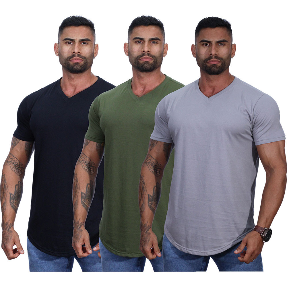 Kit 3 Camiseta Longline Decote V MXD Conceito PIMA-USA Lisas