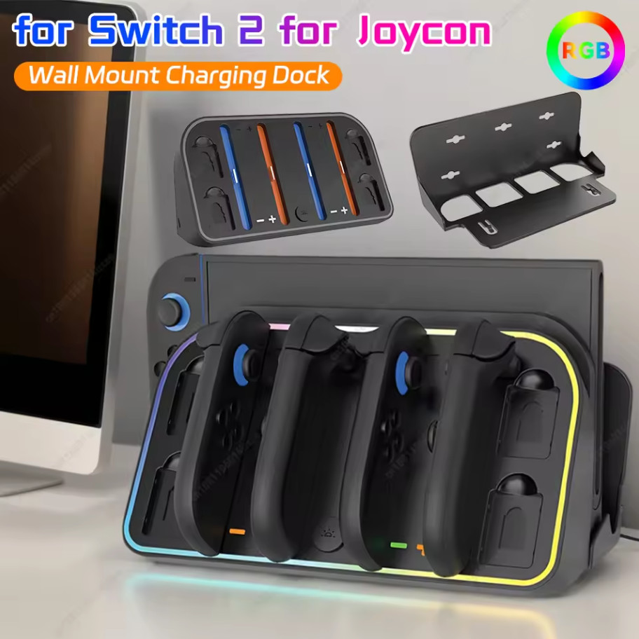Para Nintendo Switch 2 JoyCon Doca De Carregamento Hub Controlador USB Carregador Suporte Estação Titular RGB Luz Carreg