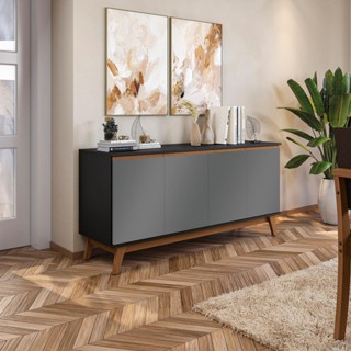Aparador Kappesberg 4 Portas Preto Fosco/Chumbo 156cm em Oferta na Shopee