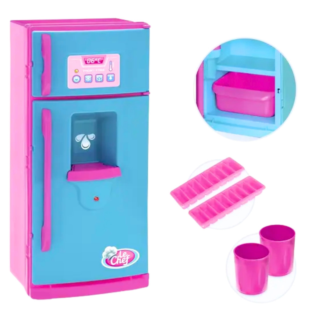 Geladeira Infantil Completa Le Chef - Com Som e Luz Para Brincar De Cozinha Com Acessórios Brinquedo Infantil - Usual
