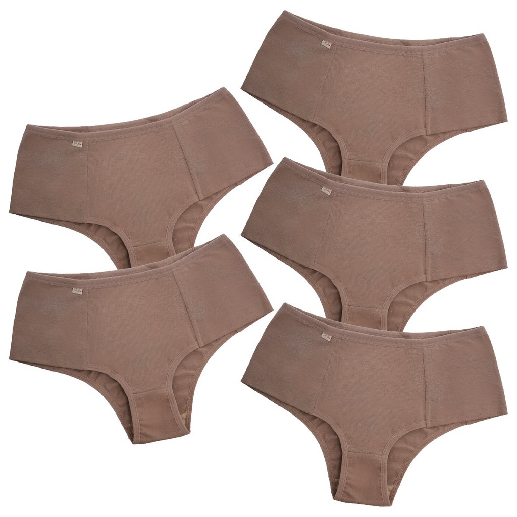 Kit 5 Calcinhas Tangas Cós Alto 92% Algodão Conforto 0029 - Chcolate em Oferta na Shopee