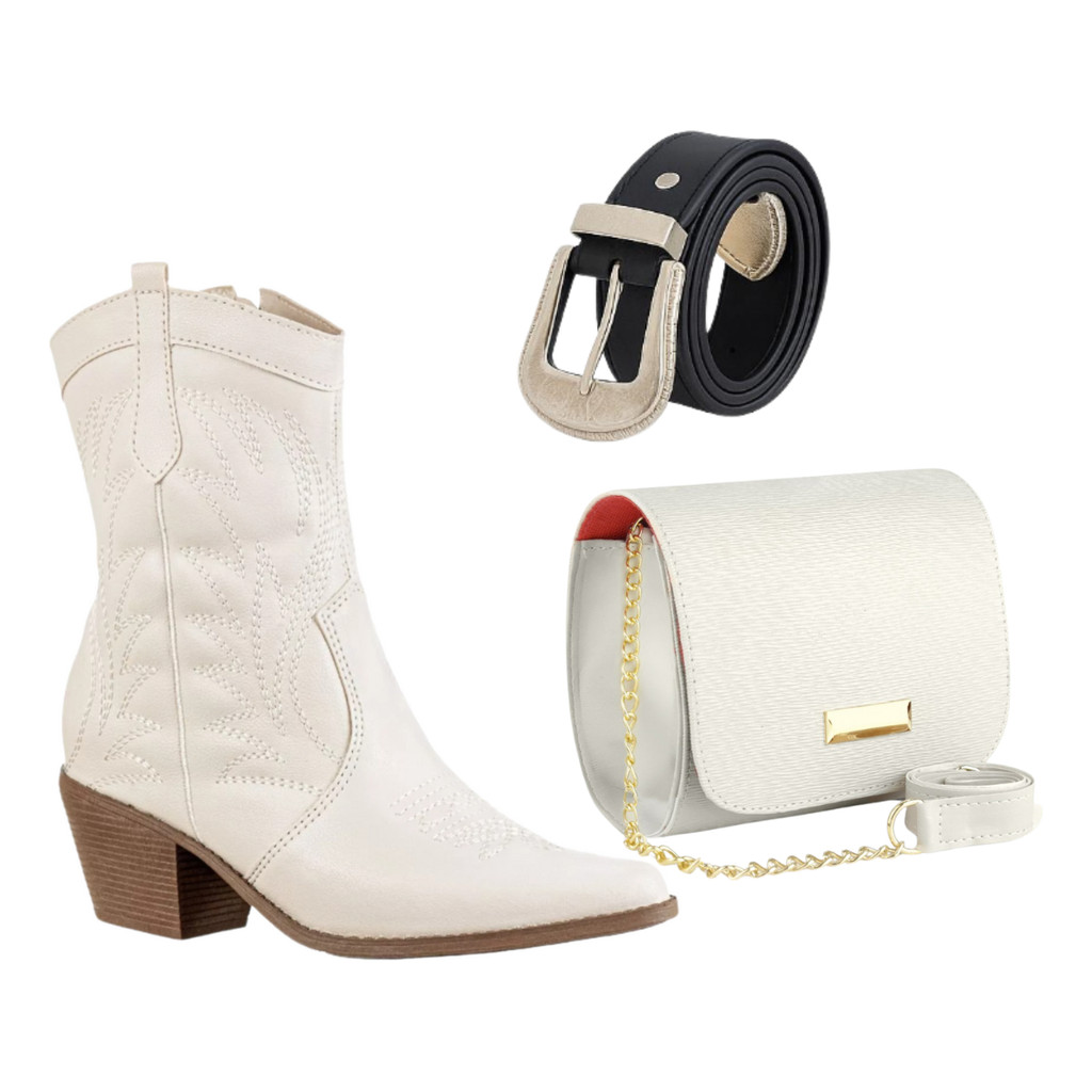 Texana Feminina Kit Rodeio Bota + Bolsa + Cinto