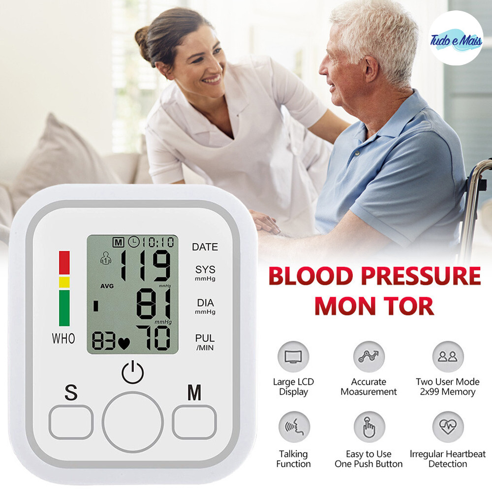 Monitor Digital de Braço Totalmente Automático Pressão Arterial com Memória